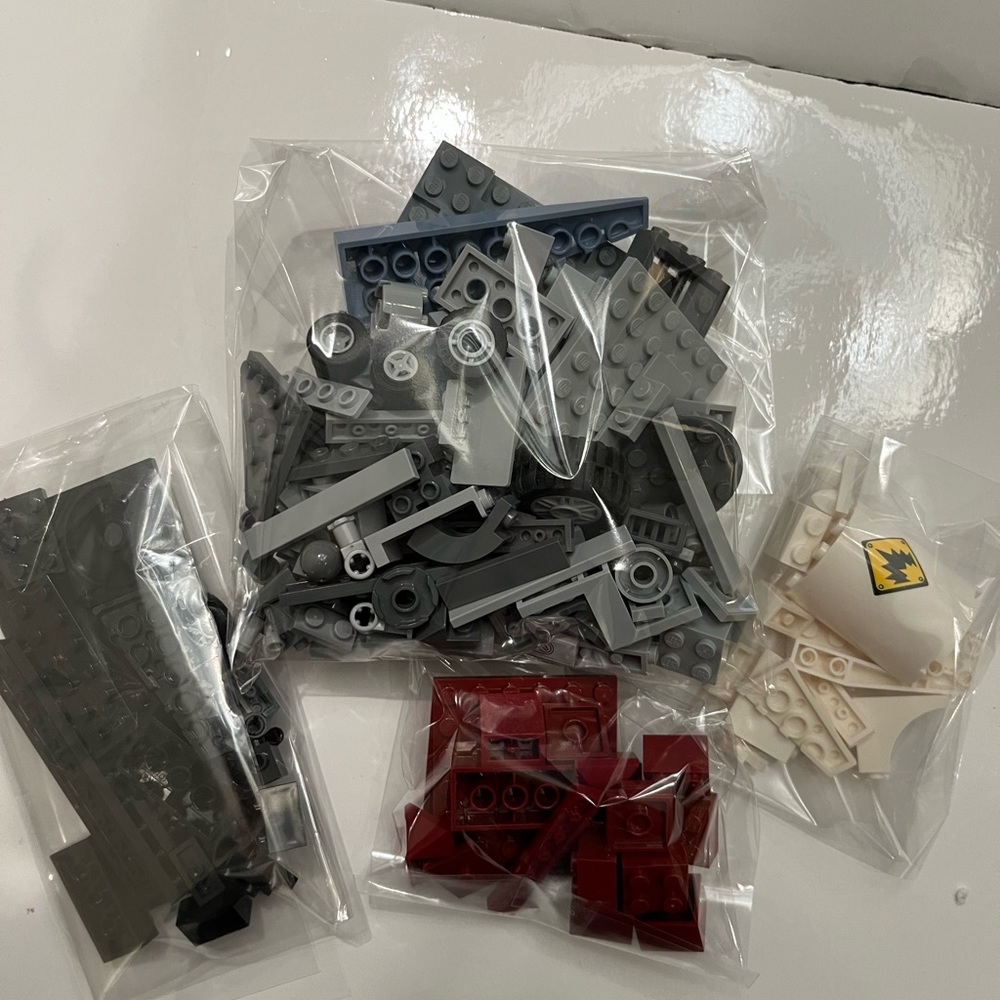 LEGO Bricks/Pieces Grey, Black, Burgundy and White. Approximately 0.47 lbs.